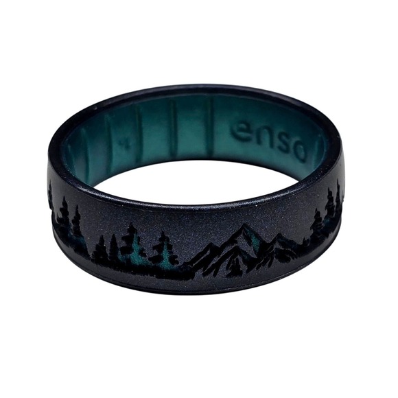 Enso Rings Etched Silicone Ring - Peak - Black Pearl/Emerald - Size 10 - Picture 1 of 3